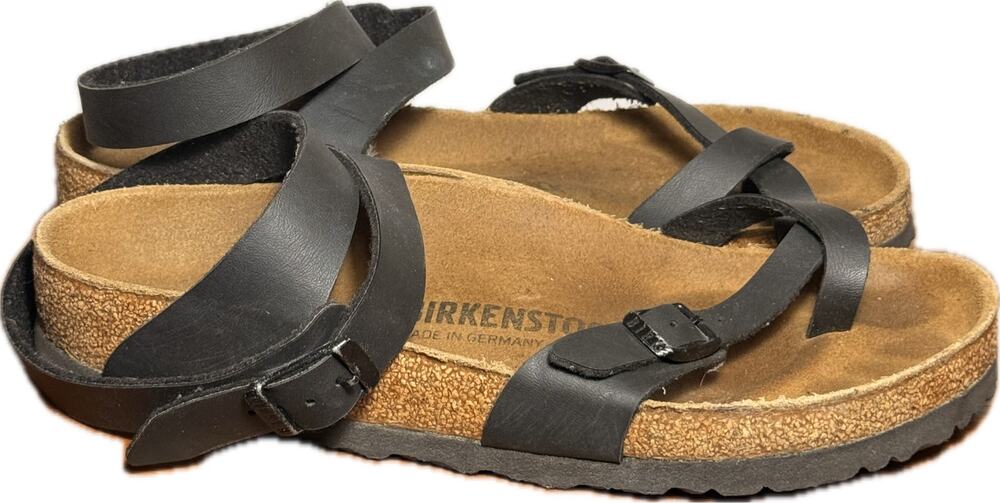 Birkenstock Yara Black Leather Gladiator Sandals Women's 39 US 8 8.5 Regular Fit